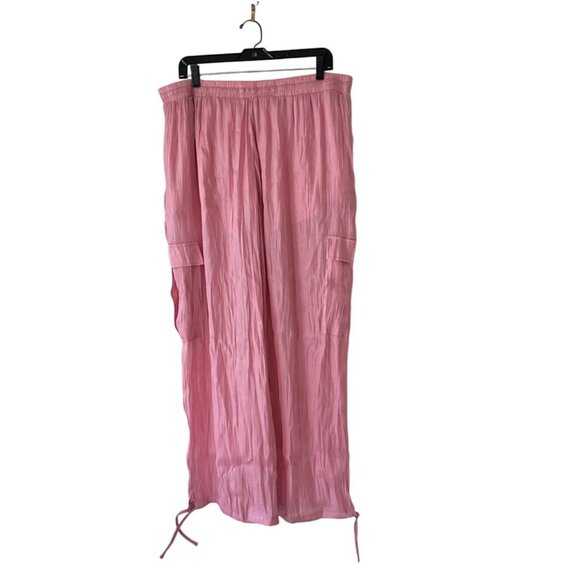 Halara Light Pink Metallic Semi Sheer Cargo Pants Drawstring Pockets XL NWT - Picture 2 of 12